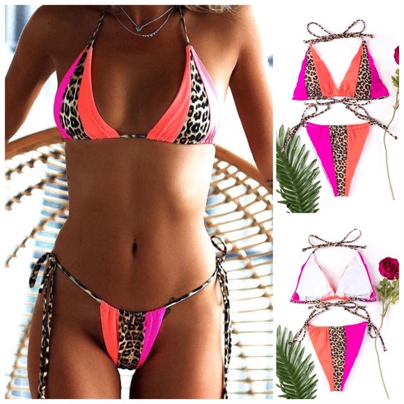 NEW‼️PINK LEOPARD ORANGE PADDED- bikini - Picture 2 of 6